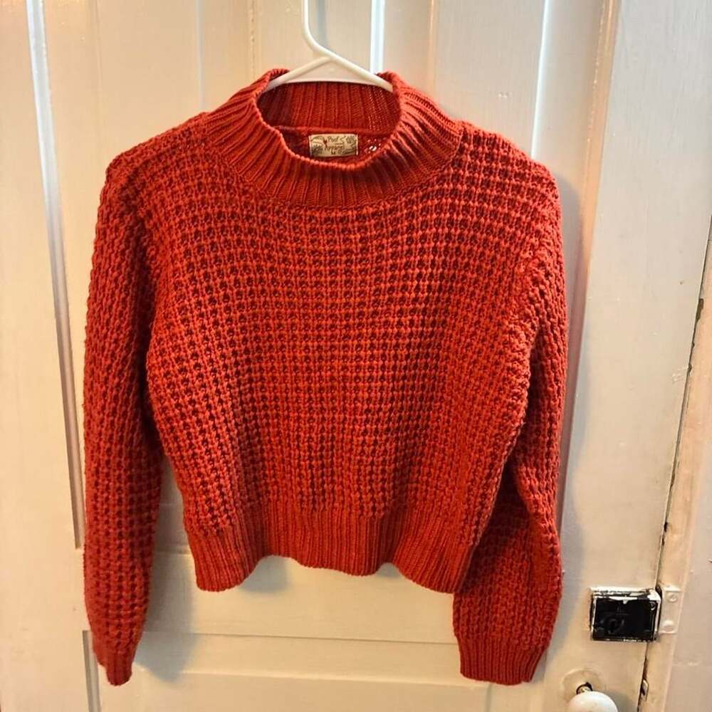 Poof Apparel Orange Waffle Knit Mock Neck Sweater